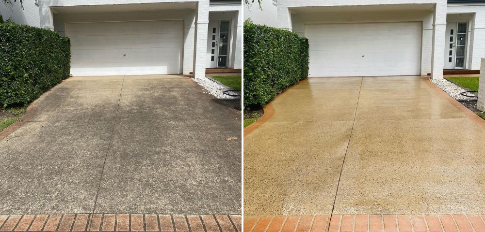 Concrete driveway before after